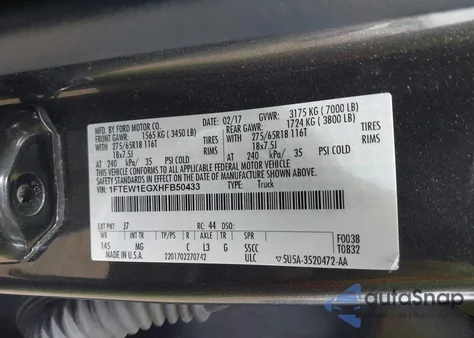 2017 Ford F-150 Xlt из США, поврежденный, VIN 1FTEW1EGXHFB50433